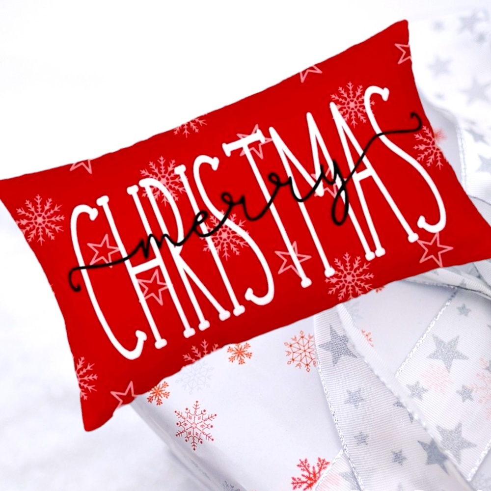 Christmas Pillow Covers 12x20 Merry Christmas Throw Pillows Red White Holiday*